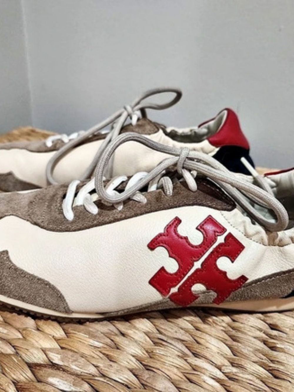 Tory Burch Good Luck Trainer Leather Sneakers White & Red US 8M